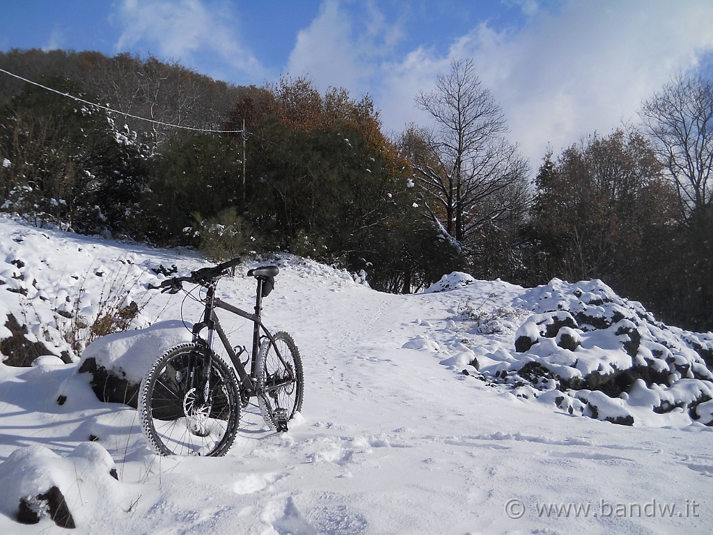 DSCN2876.JPG - Dopo qualche chilometro di asfalto, a 1320 mt. s.l.m. faccio assaggiare la prima neve alla mia MTB...............