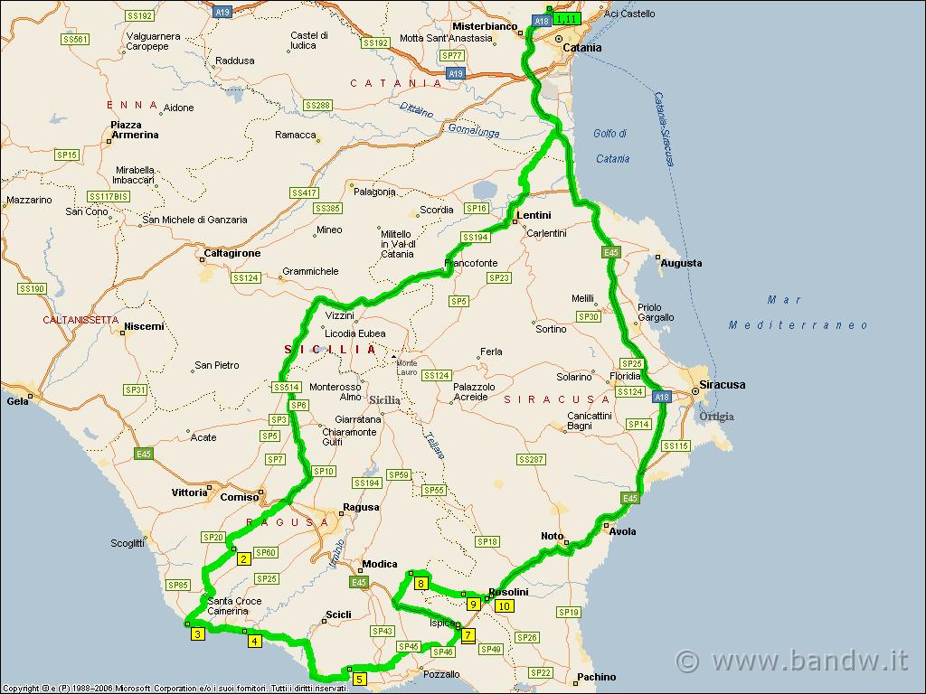 mappa.gif - Mappa del giorno, 325 km in giro per il sud della Sicilia